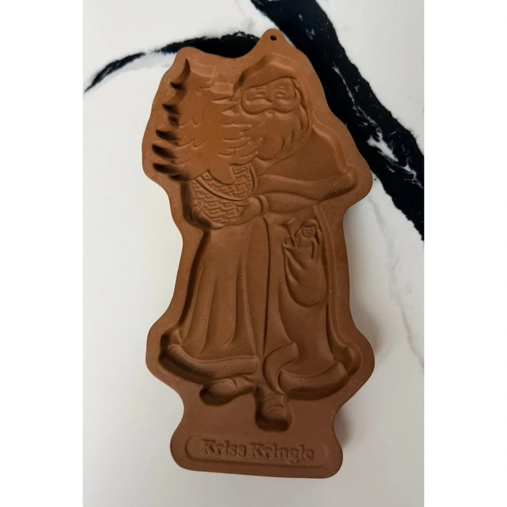 Longaberger Pottery Kriss Kringle Cookie Mold Christmas 1991 Santa Claus Brown